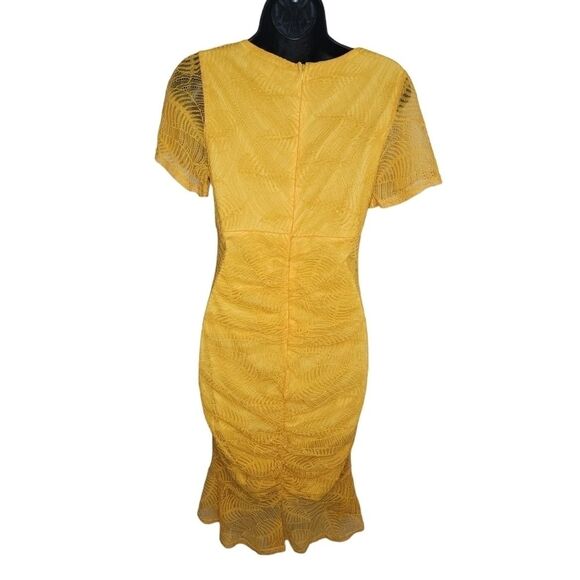 Lulus Harlou Mustard Yellow Lace Ruched Bodycon Dress Size Small - Picture 4 of 11